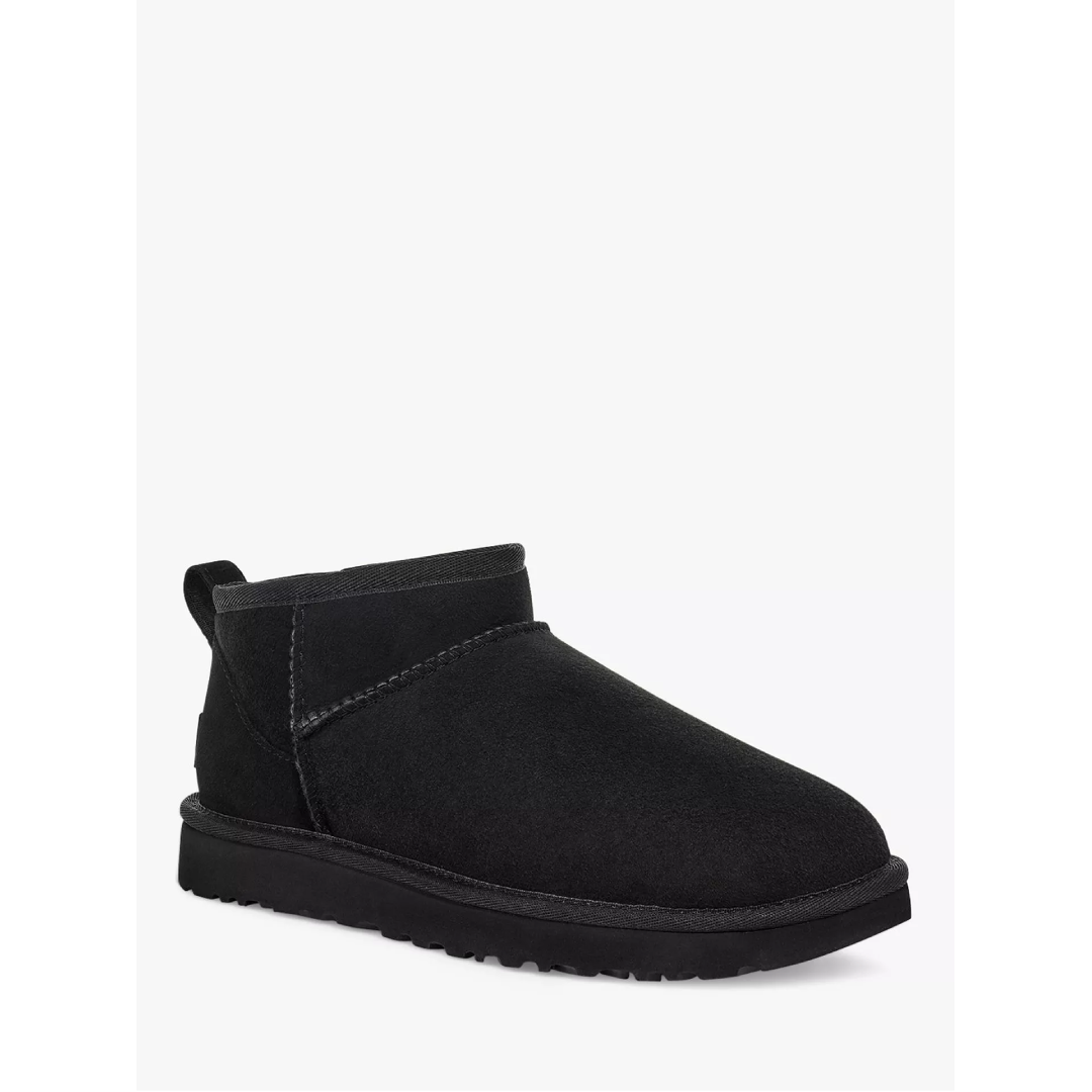 Classic Ultra Mini Sheepskin and Suede Ankle Boots, Black