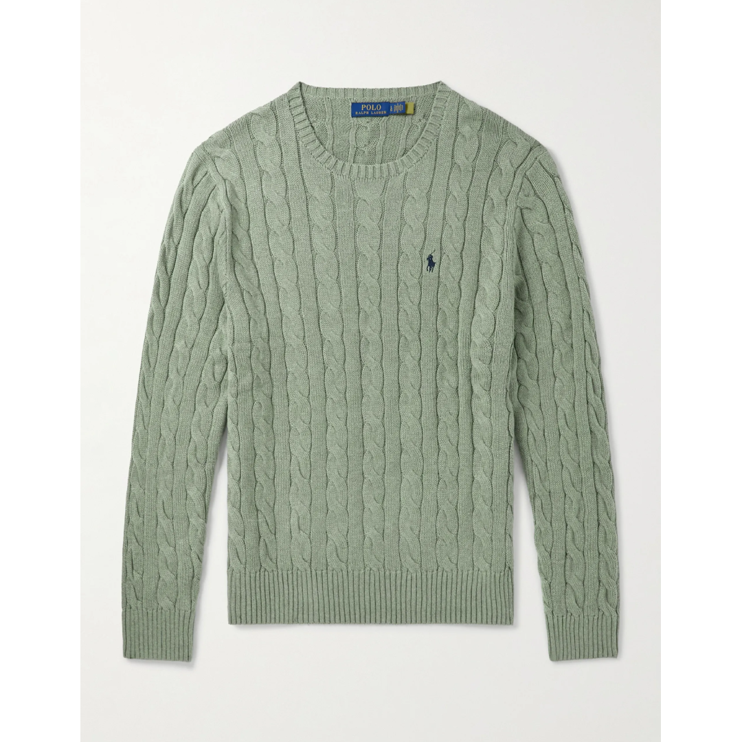 Logo-Embroidered Cable-Knit Cotton Sweater