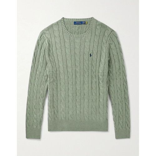 Logo-Embroidered Cable-Knit Cotton Sweater