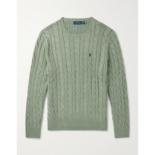 Logo-Embroidered Cable-Knit Cotton Sweater